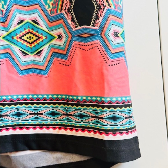 SNAP Dress Maxi S/L Summer Bright Geo Pink Multi Print Stretchy NWT Sz M - Picture 6 of 14